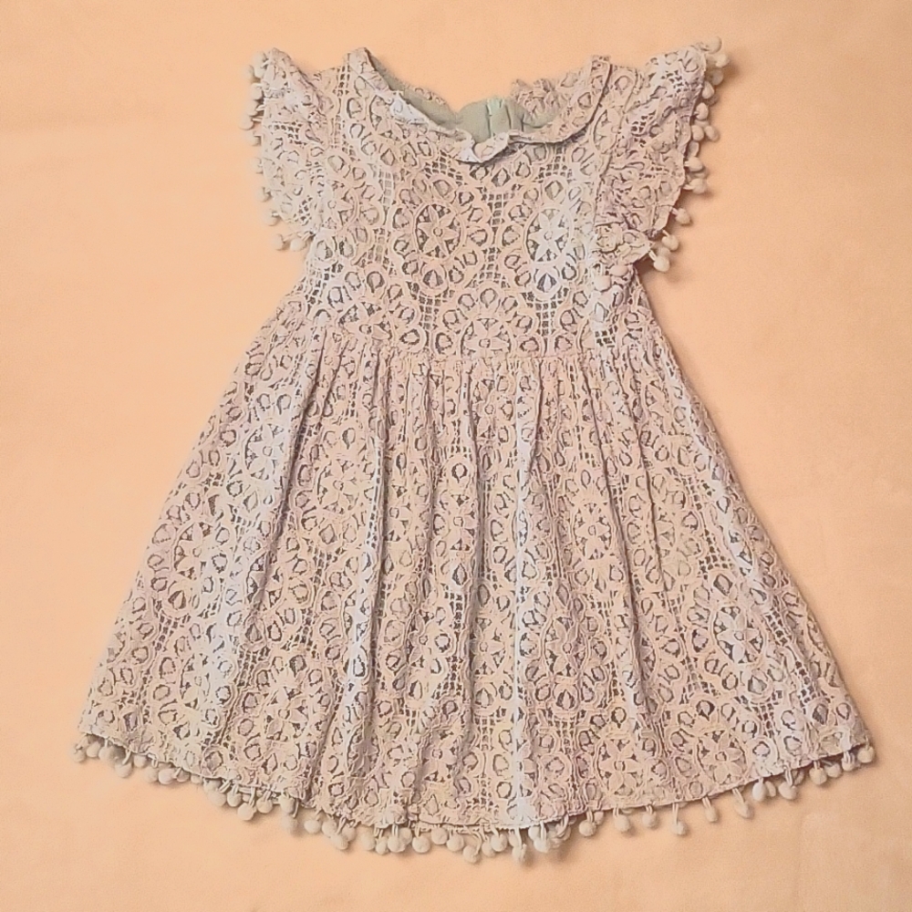 Light blue lace pompom dress size 4-5T